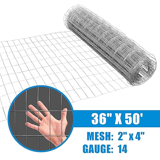 Fencer Wire 14 Gauge Galvanized Welded Wire Fence, 2" x 4" Mesh Opening for Vegetables, Garden Fruits & Animals Enclosure