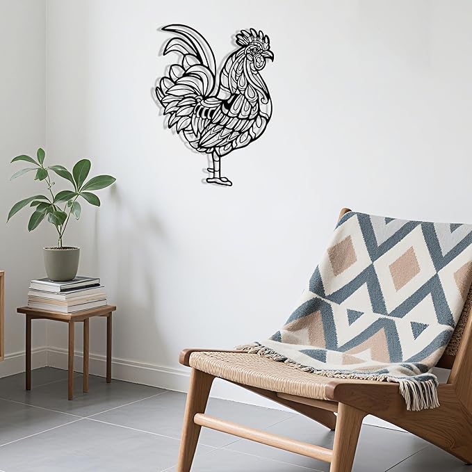 Rajukit Rooster Kitchen Decor - Chicken Decor & Premium Metal Rooster Wall Decor Durable Metal Chicken Gift for Christmas Thanksgiving Housewarming - (14.5"x10.8")