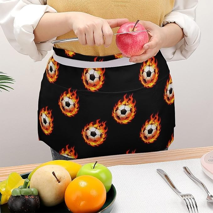 Server Waist Aprons Waitress Unisex Chef Works Half Apron with 3 Pockets