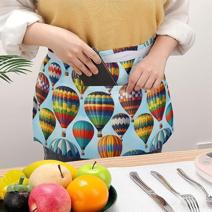 Unisex Chef Waiter Apron Waist Half Short Serving Aprons with 3 Pockets