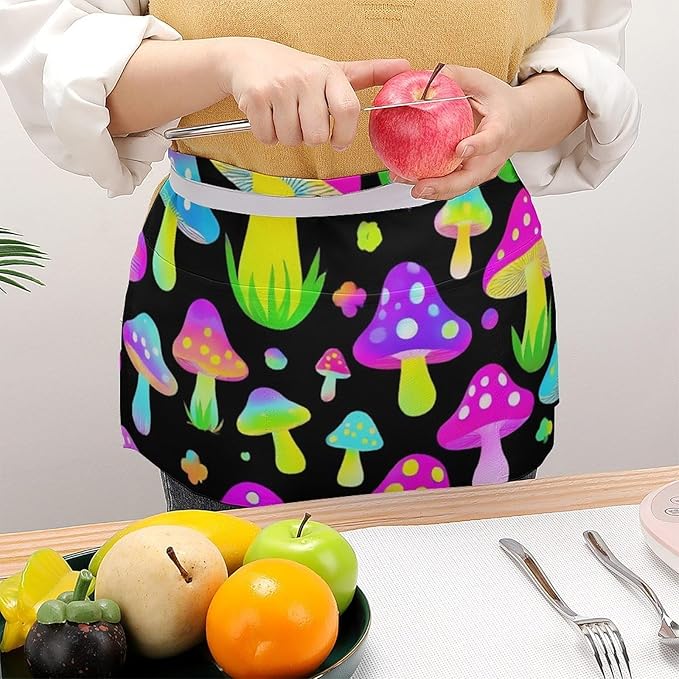 Unisex Apron for Cooking Server Waitress Half Waist Apron with 3 Pockets