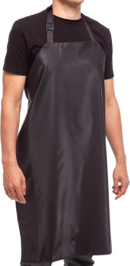 Aulett Home 35" Waterproof Rubber Black Vinyl Apron for Dishwashing, Lab, Butcher, Dog Grooming - Industrial Plastic
