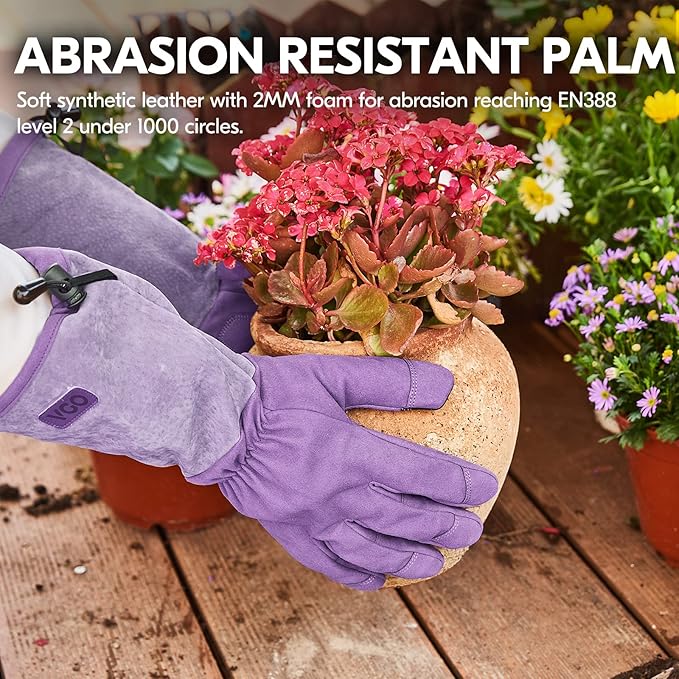 Vgo... Ladies' Synthetic Leather Extended Pig Split Leather Cuff Rose Pruning Thorn Proof Garden Gloves (Size S, Purple,SL6592W)