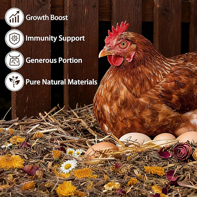 53oz Luxury Chicken Nesting Herbs, 7 Natural Floral & Herbal Blend Nesting Herbs for Chicken Coop Living Bedding, Pads, Boxes and Hen Coop Accessories, Calm Hens, Better Egg Quality