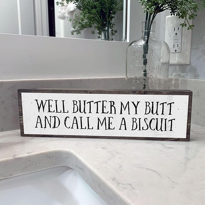 Wood & Metal Southern Sign – Weatherproof Indoor Outdoor Wall Decor – Rustic Charm with "Well Butter My Butt And Call Me A Biscuit" – Gift-Wrapped & Ready to Give