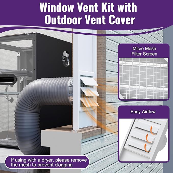 Mxclimate Window Vent Kit Fit with 3”/4” Ducting Hose for Sliding Windows,Adjustable Window Seal Kit for Duct Fans,3D Printer Enclosure,Dryer,Grow Tent