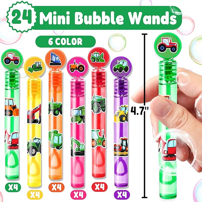 Tractor Party Favors for Kids - 24PCS Farm-Themed Mini Bubble Wands, Great for Birthday Supplies, Piñata Fillers, Goodie Bags & Classroom Rewards