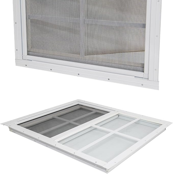 Yuzzy 24" x 36" Shed Windows with Tempered Glass and Fiberglass Screen, 2 Pack Small Sliding Windows for Shed, Chicken Coop, Playhouse, Household, Garage, Barns (White)