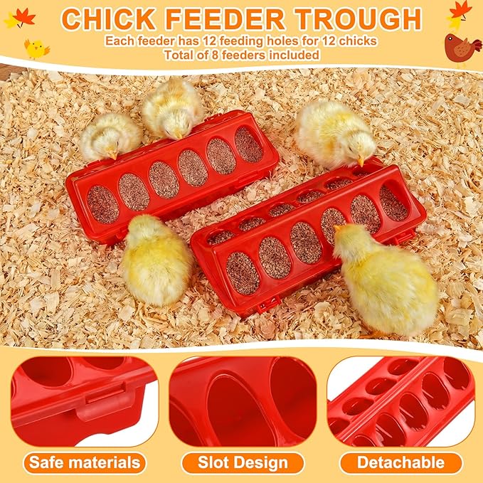12 Pcs Chick Waterer and Feeder Kit 12-Hole Flip-top Chicken Feeders 1 L Chicken Water Dispenser 1.5 L Hanging Waterer & Feed Scoop Chick Starter Kit for Poultry Brooder