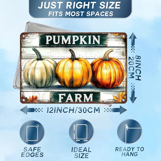 Autumn Pumpkin Watercolor Metal Tin Sign Thanksgiving Kitchen Decor for Fall Gathering Thanksgiving Day 8x12Inch