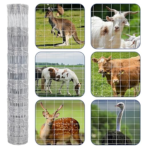 Livestock Fence, 4ft X 164ft Galvanized Wire Field Wire Fencing, Cattle Fence, Deer Fence, Heavy Zinc Coating Farm Fence Used to Hog Goat Fencing for Yard and Field Hog Horse