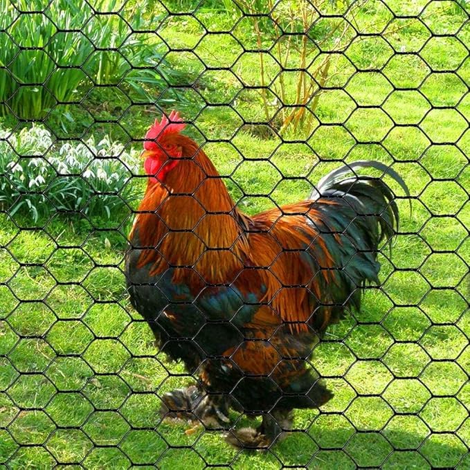 PVC Hexagonal Poultry Netting Chicken Wire 12" x150' x 1" Mesh 20GA Black