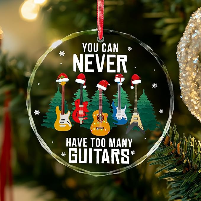 Guitar Ornament 2025 - Electric Guitar Ornaments for Christmas Tree - Cool Guitarist Gifts for Guitar Lovers, Men, Women, Music Lovers, Guitar Teacher - Electric Bass Acoustic Guitar Glass Ornament