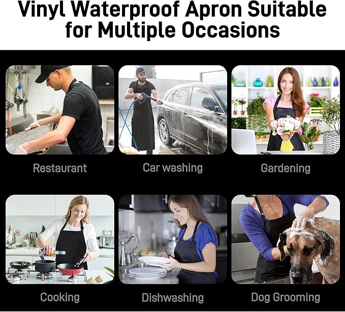 Waterproof Apron with Comfortable Adjustable Bib Rubber Vinyl Dishwasher Heavy Duty Apron for Men Women Dishwashing