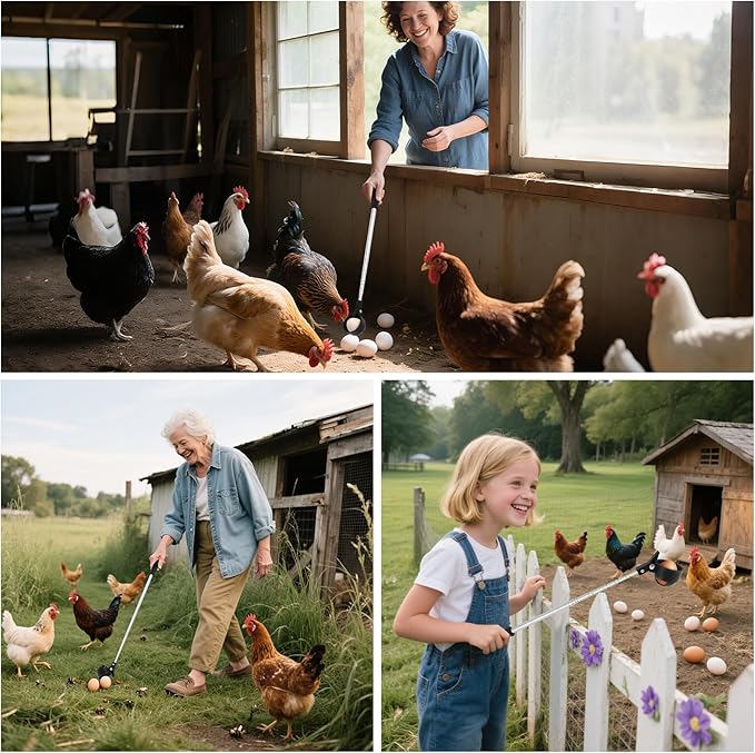 Egg Grabber for Chicken Eggs – Extendable Egg Picker Tool with Anti-Slip Handle, 15–78" Long Grabber Reacher Tool for Picking Eggs from Coop, Poultry Nest, and Farm Use
