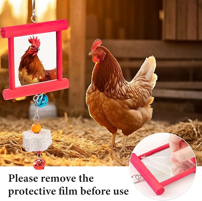 9 PCS Chicken Coop Toys, Chicken Swing Toys for Chickens Xylophone Mirror with Bell Hanging Vegetable Fruits Skewers Feeders Chick Coop Toy for Hen Birds Parrots