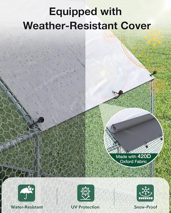 Esright Large Metal Chicken Coop Run for Yard with Cover, 13x10x6.4 FT Walk-in Chicken Pen for Outdoor, Backyard, and Farm, Hen Cage House Suitable for 8-12 Chickens, Spire Roof