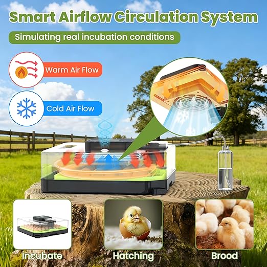 48 Egg Incubator for Hatching Eggs with Automatic Egg Turning, Temperature & Humidity Control, Egg Incubator with 360° View Window and Egg Candler, Incubator for Chicken, Duck, Quail Eggs