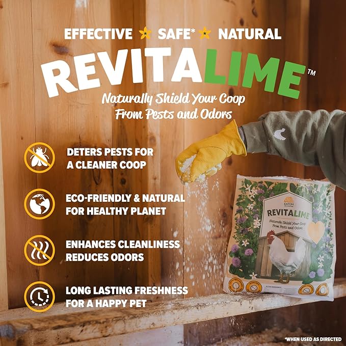 Eaton Pet and Pasture Revitalime – Coop Care Made Easy- All-Natural Coop Freshener, Odor & Pest Eliminator | Naturally Controls Moisture, Reduces Ammonia, & Repels Pests | Safe for Chickens (20lbs)