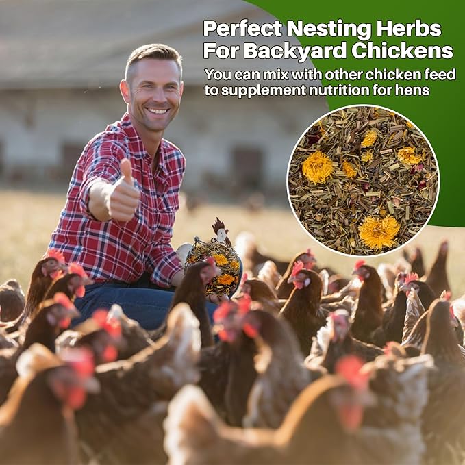 Chicken Nesting Herbs - 10oz Natural Dried Herb Blend for Coop Comfort,Egg Laying Hens,and Cozy Roosting,Nesting Box Pads and Winter Insulation,Bedding Supplies for Chicks (Pack of 2)