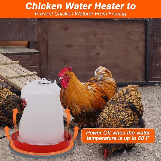 Chicken Water Heater, 13'' Heated Base for Metal Plastic Poultry Founts Waterer 3-5 Gallons, Poultry Water Heater Base for Chicken Turkey Goose Duck Pigeon Drinker in Winter Grey