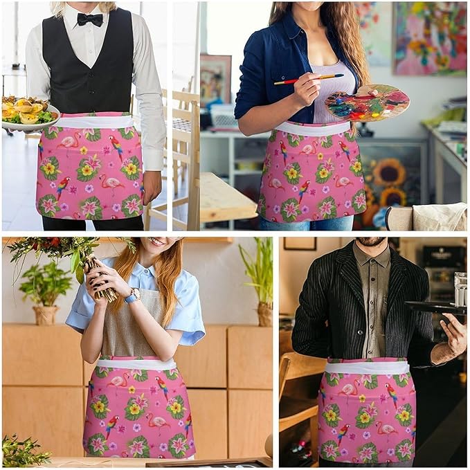 Server Apron with 3 Pockets Waist Waiter Waitress Half Apron Short Aprons