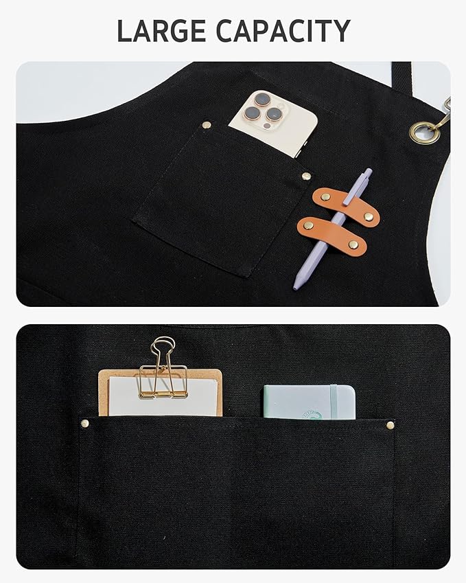 Syntus Adjustable Bib Apron with 2 Pockets Cooking Kitchen Aprons for Women Men Chef
