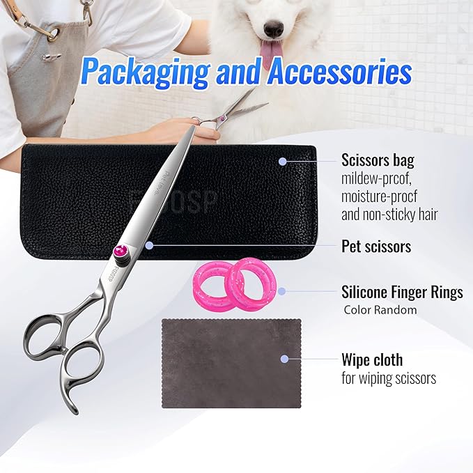 Straight Dog Grooming Scissors 8.0'' Long Large Pet Shears for Grooming Poodle Large Dogs Pet Japanese 440C Stainless Steel Dog Scissors Super Sharp(8.0'',Straight)