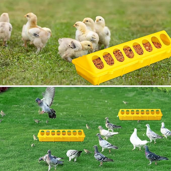 Flip Top Chick Feeder Trough Plastic Flip Top Bird Small Poultry Feeder Chicken Pigeon Duck Quail Feeder Waterer Small Chicken Feeders No Waste No Mess (Yellow)