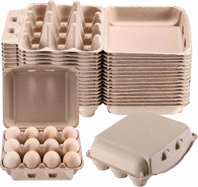Vintage Egg Cartons 30 Pack, Blank Natural Paper Pulp Square Dozen Egg Cartons Eggs, Classical 3x4 Style Holds Up to One Twelve 12 Count Chicken Eggs, Sturdy Design Made from Recycled Cardboard