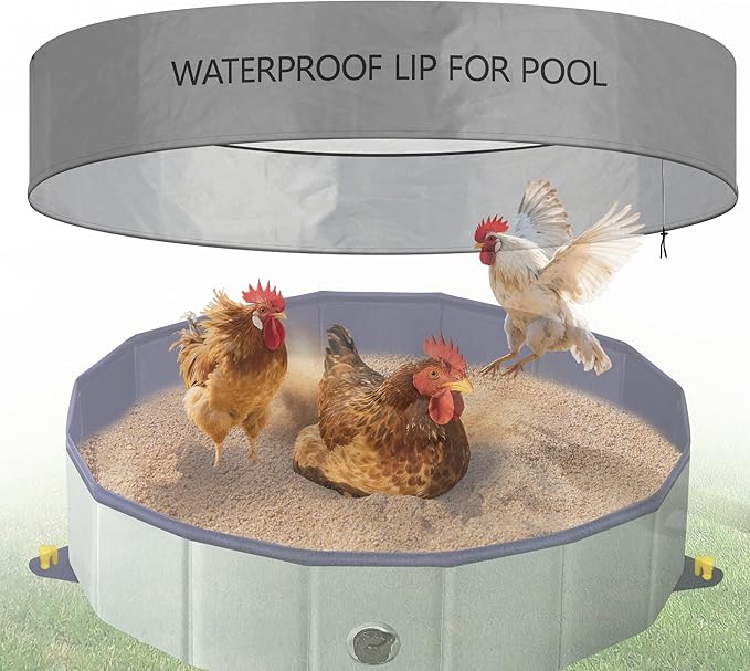 Weatherproof Cover for Chicken Dust Bath Tub Sized 32" D & 8" H, Chicken House Accessory, Keep Sand Chilli DE Or Lime Dust Dry in Rainy (Pool Not Included)