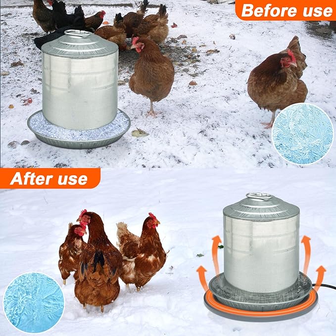 Chicken Water Heater, 13'' Heated Base for Metal Plastic Poultry Founts Waterer 3-5 Gallons, Poultry Water Heater Base for Chicken Turkey Goose Duck Pigeon Drinker in Winter Grey