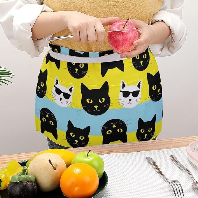 Server Apron with 3 Pockets Waist Waiter Waitress Half Apron Short Aprons