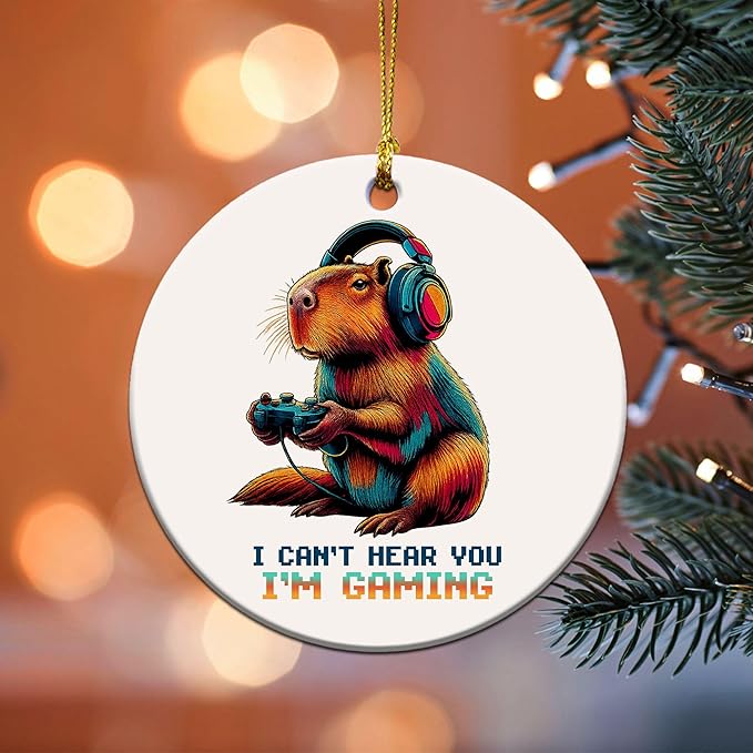 Gamer Ornament 2025 - Gaming Ornaments for Christmas Tree - Capybara Video Game Gifts for Gamers, Men, Teens, Kids - I Can't Hear You I'm Gaming Video Game Controller Ceramic Ornament