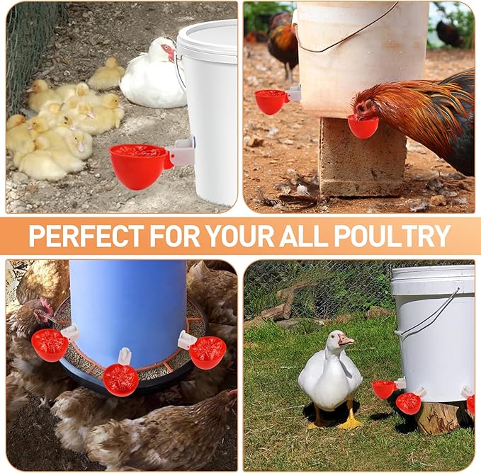 Chicken Waterer Cups,4-Pack Chicken Water Feeder for Ducks,Geese, Turkeys,Chicks,Bird,and Other Poultry with Matching Drill