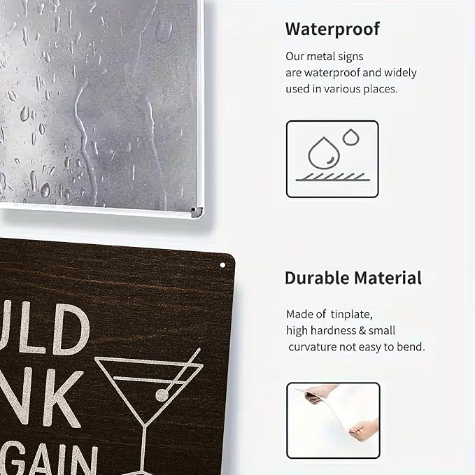 Cool Bar Signs for Home Bar, Metal Man Cave "Would Drink Here Again" Sign, Vintage Beer Wall Decor for Basement, Garage, Outdoor, Alcohol Gifts for Men - 12x8 Inches