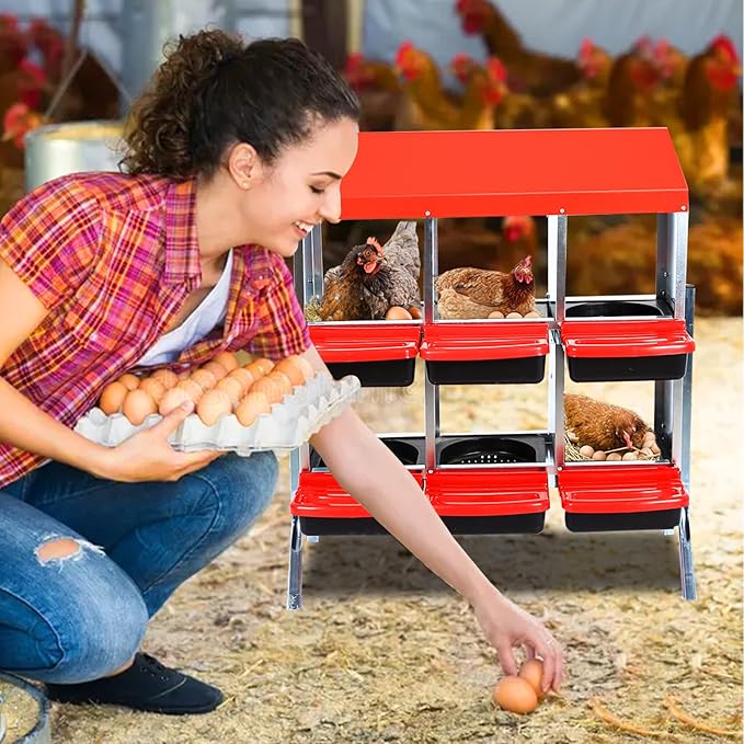 Chicken Nesting Box, 6 Hole 2 Layer Hen Nest Boxes with Legs, Roll Away Eggs Laying Boxes,Cleanable Pull Out Hen Roosting Boxes