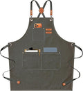 AFUN Chef Aprons for Men Women with Oversized Pockets, 16-Ounce Cotton Canvas Cross Back Heavy Duty Work Apron (Grey Green)