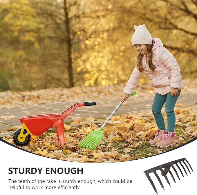 TEHAUX Dark Grey 9-Tine Agricultural Rake for Soil Loosening and Grass Gathering, Farm and Garden Hand Tool for Planting and Soil Preparation