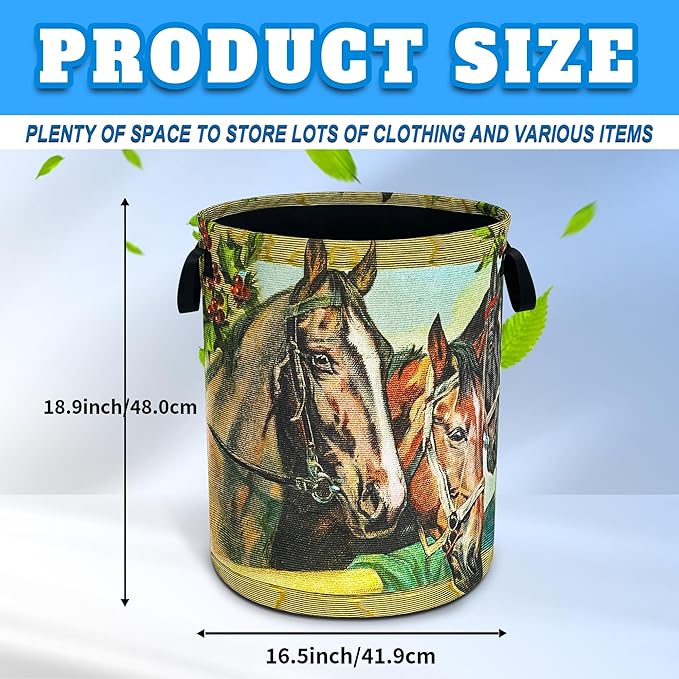 Horse Laundry Basket Riding Animal Oxford Cloth Laundry Hamper Funny With Handle Foldable Portable Clothes Storage Basket 18.9 X 16.5 In Storage Bag For Laundry Room/Bathroom/Bedroom/Dormitories