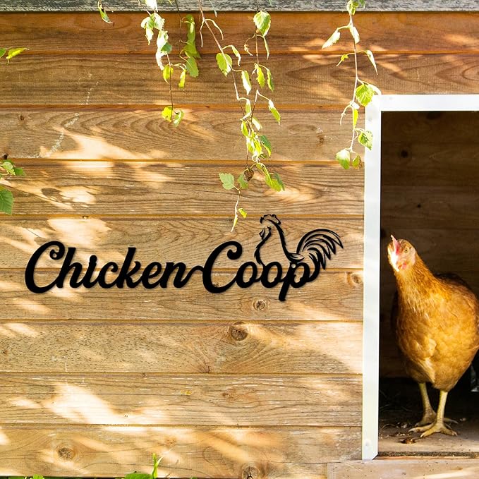 Metal Chicken Coop Signs with Rooster, Funny Chicken Coop Signs for Coop Door Home Farm Farmhouse Kitchen Wall Decor 4.3x16 inches