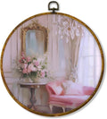 shiviody French Girls Room Canvas Wall Art Decor, Coquette Preppy Trendy Wall Art Decor, Rococo Style Girly Round Hanging Frame Prints Decorations for Girls Room Dorm Bedroom 10"x10"