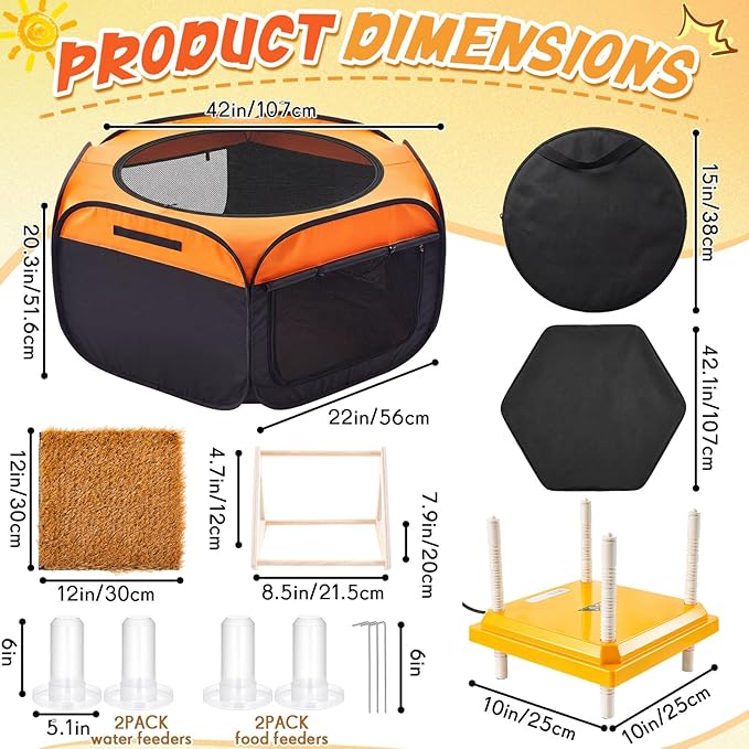 Brooder Box for Chick Starter Kit, 42 in Dual Door Chicken Brooder Pen/Playpen/Tent with 10×10 in Heating Plate, Nesting Pad, Chicks Feeder&Waterer, Chick Perch up to 15 Chicks, Duck, Quail