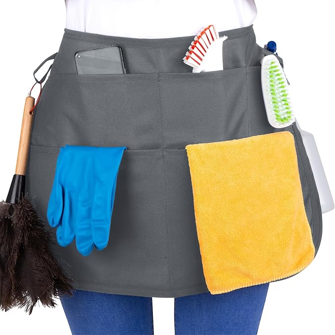 5-Pocket Waterproof Professional Cleaning Apron. Made for Pro Cleaners. Like a Cleaning Caddy Around Your Waist