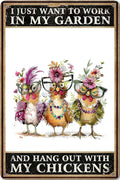 Funny Chicken Signs Chicken Coop Signs I Just Want To Work In My Garden And Hang Out With My Chickens Tin Signs for Home Farmhouse Garden Decor (8 X 12 Inch)