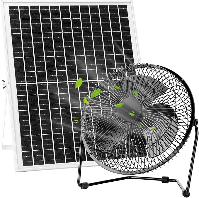 8" Solar Floor Fan for Home Outdoor Chicken Coop Greenhouse Dog House Summer Air Circulation Cooling, 25W Solar Powered with 2000 RPM High Speed