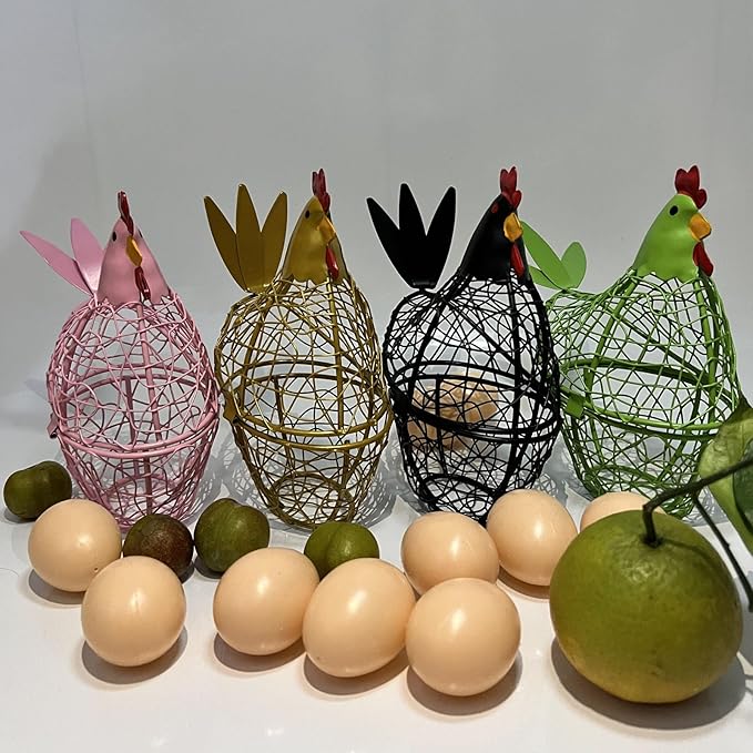 Chicken Wire Egg Basket Egg Holder Farmhouse Rustic Vintage Rooster Decor Chicken Shaped Egg Basket Fruit Storage Wire Basket For Collecting And Countertop Storing Egg (Green)