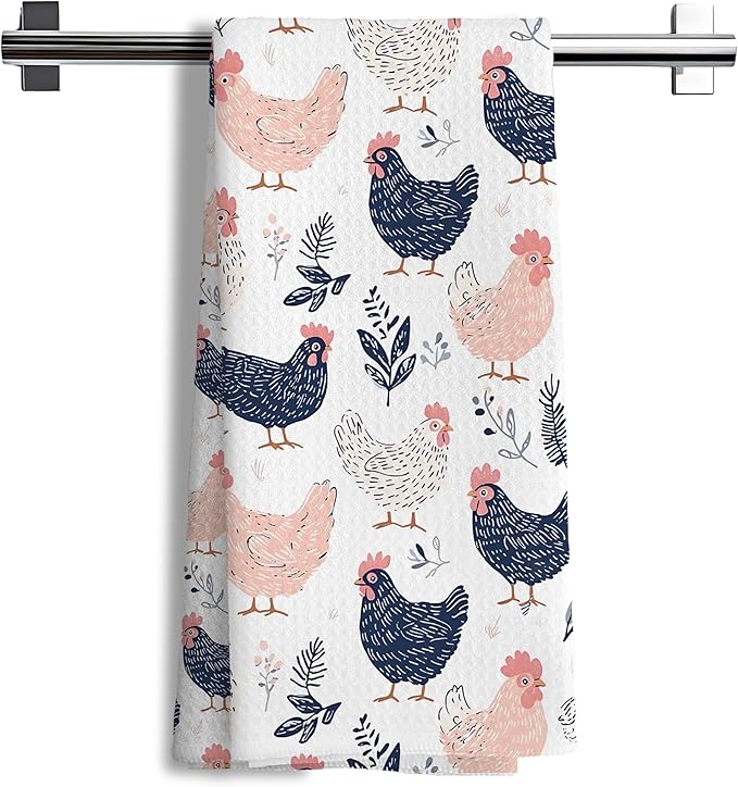 Chicken Floral Farmhouse Kitchen Dish Towels for Bathroom Decor, Chicken Gifts for Women Mom Lady, 16x24 Inch