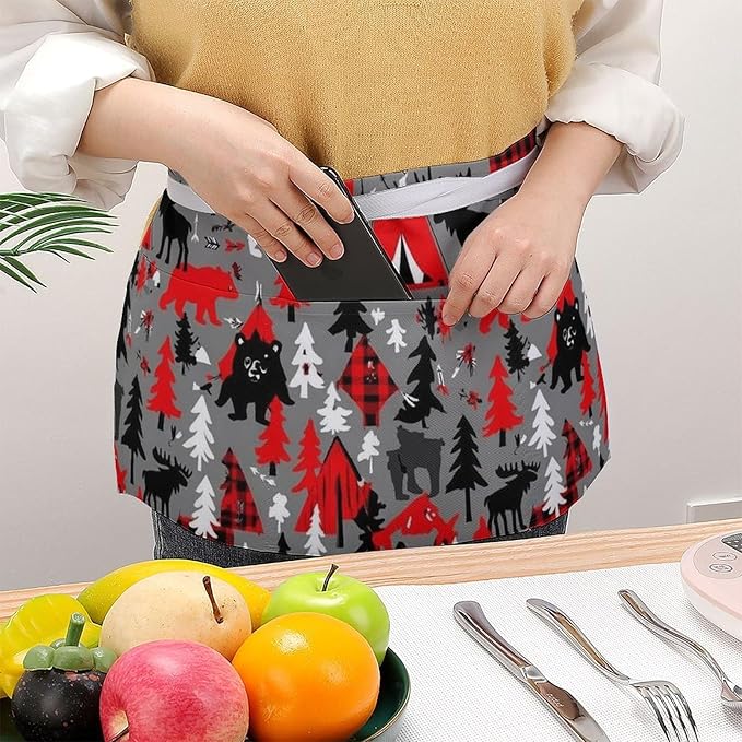 Half Apron with 3 Pockets Chef Cooking Kitchen Restaurant Aprons for Women Men