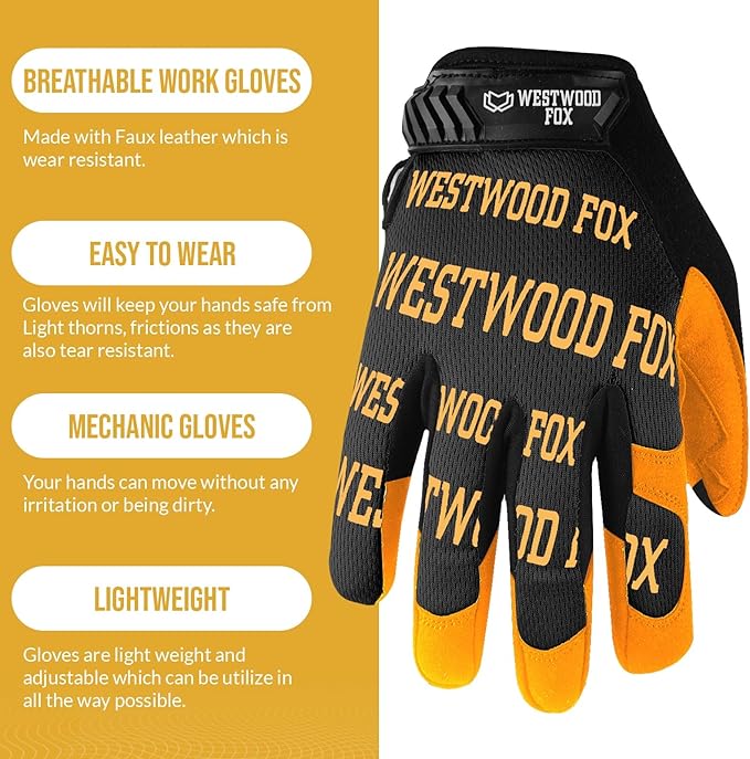WESTWOOD FOX Gardening Working Gloves Leather Safety Thorn Proof Gloves for Mens & Women Flexible Heavy Duty Mechanic Gloves